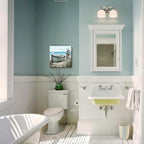 Bathroom Wall Art Coastal Décor Nautical Boat on Beach Canvas Picture Ocean Seagull Seascape Canvas Print Sea Bird Farmhouse Artwork for Seashore Bedroom Living Room Small Square Blue Teal 14x14"