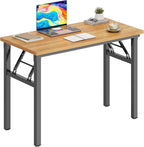 DlandHome 31.5 Inch Small Folding Computer Desk for Home Office, Teak Black | Foldable Writing Table for Small Spaces Bedroom, No Assembly Required, Wood Top Metal Frame, Collapsible Compact Easy Storage