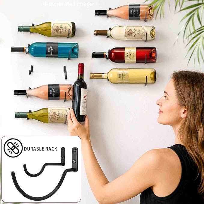 Wall-Mounted Wine Hook: 3 Pcs Hanging Wine Bottle Wall Holder - Metal Hooks | Hanging wine bottle holder, rust-proof coating, vertical design - metal hook for single bottle holder, small organizers