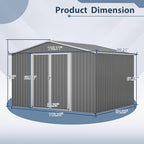 8x10 FT Outdoor Storage Shed, Metal Garden Shed with Lockable Hinged Doors, Outside Tool Shed with Sloped Roof & 4 Air Vents, Waterproof Storage Building for Backyard, Patio, Lawn, Gray