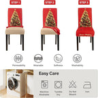 6PCS Christmas Dining Chair Covers Stretch Removable Washable Dining Room Chair Protector Slipcover 3D Print Xmas Tree Bow Tie Kitchen Chair Cover Slipcovers for Xmas Holiday Party Home Décor