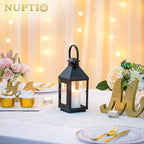 Nuptio Garden Lanterns for Candles, 20cm/7.87in Tall Vintage Style Pillar Candle Holder, Metal Halloween Candle Holders, Hanging Decorative Candle Lanterns for Wedding Christmas Parties Indoor Outdoor