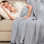 EMME Cooling Throw Blanket for Hot Flashes Muslin Throw Blanket 100% Cotton Throws Gauze All Season Soft Lightweight Breathable (Light Grey, 60"x80")