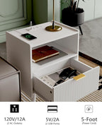 Nightstand,Modern Bedside Table with Storage Drawer and Open Wood Shelf, Accent Night Stand with Solid Wood Legs for Living Room, Bedroom and Small Spaces,Easy Assembly (White-Outlet)