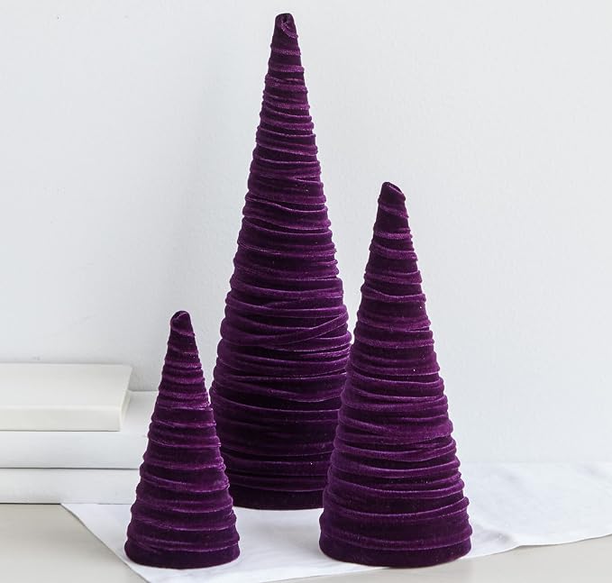 Your Heart's Content Velvet Trees Set of 3 Plum, Elegant Minimalist Mantel, Winter Wedding Centerpiece, Valentine Tree Tablescape, Purple Accent, Handcrafted Gift for (Plum)