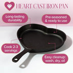 Paris Hilton Pre-Seasoned Cast Iron Heart Skillet Pan, Heavy-Duty Frying Pan for Cooking, Baking & Searing, Oven Safe, Stovetop Compatible, 10-Inch