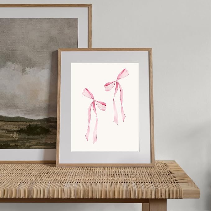 Coquette Pink Bow Jesus Wall Art Decor Posters, Light Pink Bow Christian Room Bedroom Bathroom Dorm Wall Art Decor Aesthetic for College Teen Girls Gifts, Inspirational Bible Verses Bow Wall Decor, 10x8in(UNFRAMED)