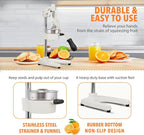 19 Inch Height Extra Tall Commercial Heavy Duty Cast Iron Hand Press Manual Orange Citrus Lemon Lime Grapefruit Pomegranate Fruit Juice Squeezer Machine with Stainless Steel Cup White