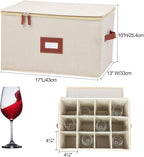 Stemware Storage Cases 2 Pack, Wine Glass Storage Box with Dividers for 24 Glassware or Crystal, Moving Supplies, China Storage Containers, Hard Top, Sides and Stackable (Beige)