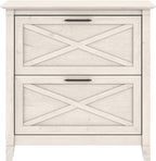 Bush Furniture Key West 2 Lateral File Cabinet | Document Storage for Home Office | Accent Chest with Drawers, Casual, Linen White Oak & Key West Computer Desk with Storage | Small