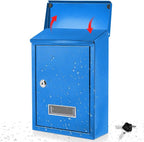 Amylove Weatherproof Mail Boxes with Key Lock, Security Locking Wall Mount Metal Mailbox with Slot for Outside, Large Capacity for Mail, Packages, Donations, Voting 11.8" H x 8.3" L x 2.8" W, Blue
