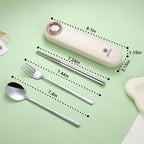 DEVICO Travel Utensils with Case Cute, Reusable Silverware for Lunch, 4Pcs Portable Cutlery Set, 18/8 Stainless Steel Fork Spoon Chopsticks in Cartoon Case, Dishwasher Safe (Light Yellow)