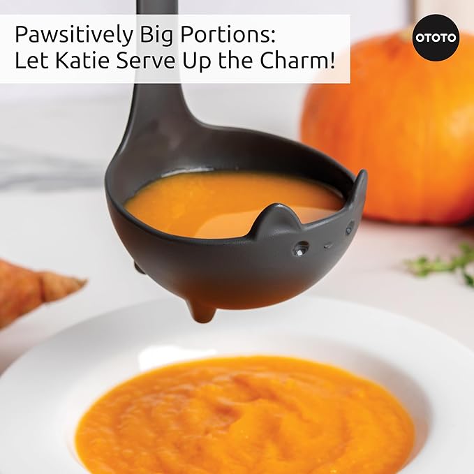 OTOTO Katie Cat Soup Ladle - Halloween Gifts Black Cat, Gothic Gifts, Gifts for Cat Lovers - Spooky Cat Gift, Cute Kitchen Accessories, Fun Gifts (Katie Cat, Black)