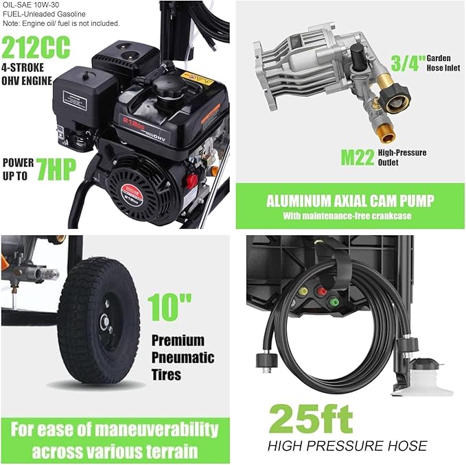 4200PSI Gas Pressure Washer 4.0GPM Gas Power Washer 212CC Gas Powered Washing Machine Commercial High Pressure Washer with 25ft Hose&5 Nozzles for Patio Garden Yard Vehicle,EPA/CARB/ETL (Black)
