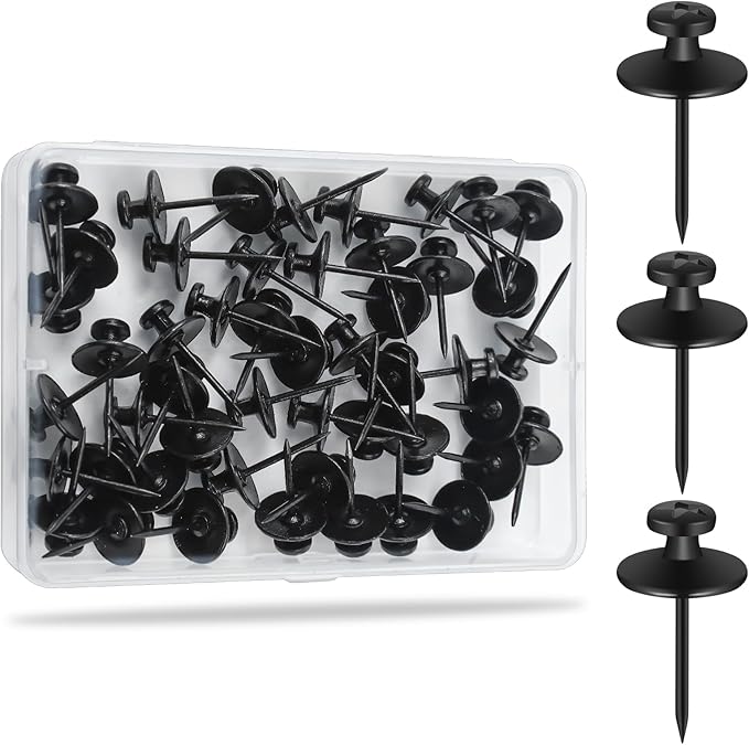 KURUI 60Pcs Double Headed Nails for Hanging Pictures, Renter Friendly Decor Pictures Hanging Kit, Wall Hangers for Bathroom Living Room Office, Push Pins for Tapestry Frame Art, Wall Mount-Black