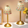Liliful 2 Pcs LED Portable Cordless Table Lamp Touch Battery Operated Rechargeable Desk Lamp 3 Color Dimmable for Bedroom Living Room Dining (Floral Style,Gold)