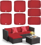 ClawsCover 7Pack Outdoor Seat and Back Cushions Replacement Covers Fit for 3/5 Pieces 4-Seater Wicker Rattan Patio Furniture Conversation Set Sectional Couch,Red-Small (Include Cover Only)