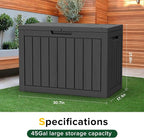 47 Gallon Outdoor Deck Box,Storage Lockable Waterproof Patio Furniture,Garden Tools,Cushions,Pool Accessories Outside Storage Resin Box(Black)