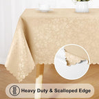 Smiry Rectangle Waterproof Heavy Duty Vinyl Tablecloths, 60 x 84 Inch | Wipeable Washable Floral Embossed Table Cover for Kitchen and Dining Room, Indoor & Outdoor Use, Champagne