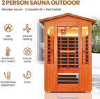 Outdoor Sauna 2 Person Sauna Infrared Saunas Dry Sauna Room 2080W/110V Low EMF Red Cedar and Canadian Fir Board Wood Sauna, Oxygen Bar, Speaker, LED Control Panel, Beauty Light - 48.8*38.2*81.9 IN