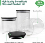 Urban Green Glass Jars with Black Bamboo Lids, Food Storage Containers with Airtight Black Lids, Glass Kitchen Canisters Sets (3 pack of 20oz + 3 pack of 30oz)