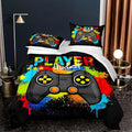 Game Console Comforter Set for Boys Colorful Graffiti Gaming Lightweight Microfiber Bedding Sets Modern Gamer Duvet for All Season Teens Bedroom Decor