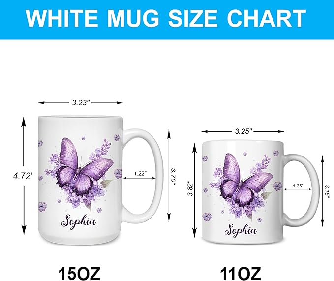 Hyturtle Personalized Purple Inspirational Butterfly Mug - Butterfly Gifts For Women - Animal Gift For Bird Lover Her - Bird Gifts For Mom on Mother Day - Custom Coffee Cup Ceramic Mug 11 Oz 15 Oz