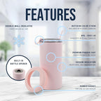 4 in 1 Universal Can Cooler - Light Pink, Can Holder Insulated, Beer Bottle Cooler, Universal Holder for All Drink Sizes, Stainless Steel Insulated Tumbler, Tailgating Accessories