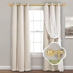 Gold Adjustable Curtain Rods for Windows:18-45 Inch Farmhouse Heavy Duty Curtain Rod for Bedroom Living Room,Boho Decorative Rustic Drapery Rods with Vintage Coastal Texture Finial,Brass Gold