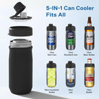 5 In 1 Beer Can Cooler Bottle Holder with Drinking Spout Lid for 12oz Regular, Slim Skinny Cans Bottles,Sealed Insulated Double Wall Vacuum Stainless Steel Can Keeps Your Drinks Cold(Black)