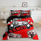Erosebridal Gamer Comforter Sets for Boys Full Size,Gaming Bedding Sets for Boys Kids Teens Gamepad Gaming Comforter Set Game Room Decor,Red Black 3Pcs
