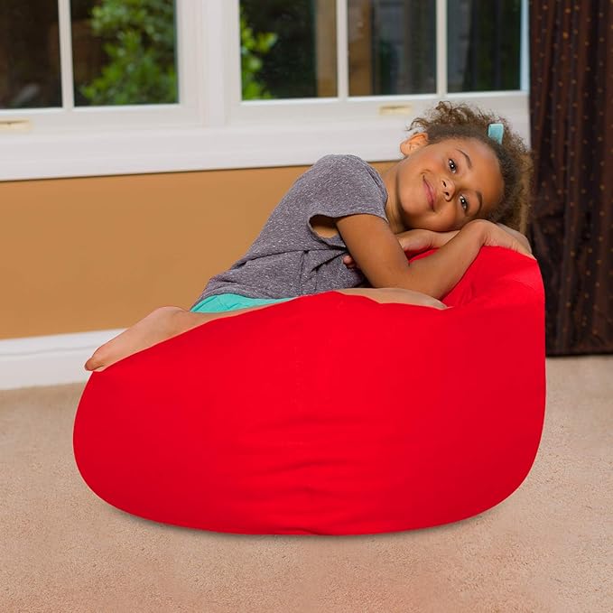 Posh Creations Bean Bag Chair for Kids, Teens, and Adults Includes Removable and Machine Washable Cover, Solid Red, 27in - Medium
