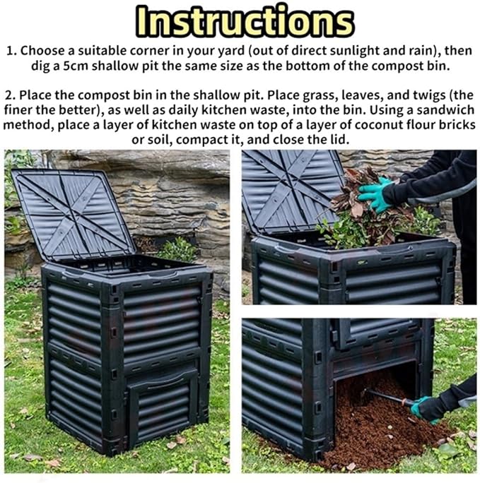 Plastic Outdoor Compost Bin, Fertilizer Fermentation Box, Garbage Compost Bin Suitable for Kitchen, Yard and Courtyard(Green)