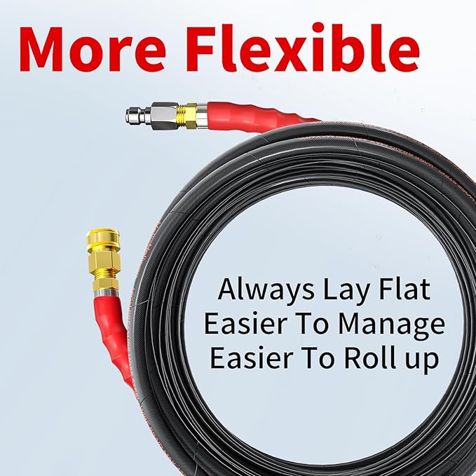Pressure Washer Hose 50FT, 4200PSI Wire Braid Power Washer Extension Hose 1/4 Inch High Tensile, Flexible Kink Resistant Heavy Duty Replacement Hose with 3/8 Quick Connect
