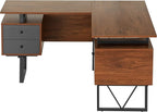 NicBex Laik-DW-00045-DX Desks, 59" W x 57.75" D x 30" H, Walnut