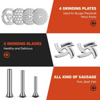 GVODE Stainless Steel Meat Grinder for KitchenAid Mixer, with Burger Press | Dishwasher Safe, Meat Grinder Attachment for KitchenAid Stand Mixer Includes 4 Grinding Plates, 3 Sausage Tubes, 2 Blades