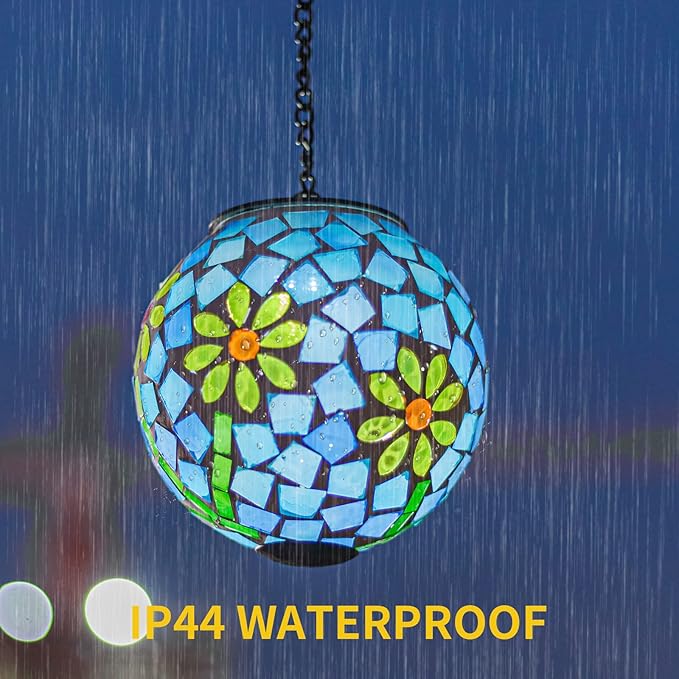 VCUTEKA Solar Lanterns Outdoor Waterproof - Hanging Solar Lights Garden LED Lanterns Mosaic Glass Design for Landscape Patio Yard Garden Pathway Decoration