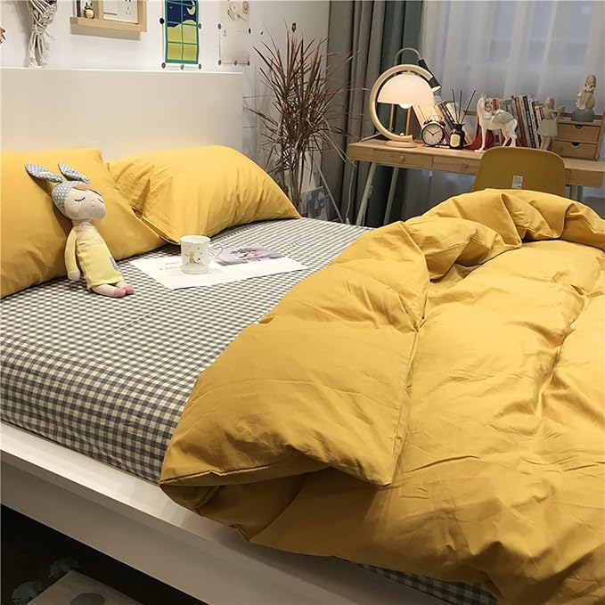 Yellow Comforter Sets Pure Mustard Yellow Bedding Set King 3 Pieces Women Men Ginger Yellow Comforter Insert Sets Lightweight Durable Mustard Yellow Blanket King Quilts Set