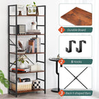 Yoobure 5 Tier Bookshelf - Tall Book Shelf Modern Bookcase for CDs/Movies/Books, Rustic Book Case Industrial Bookshelves Book Storage Organizer for Bedroom Home Office Living Room Brown