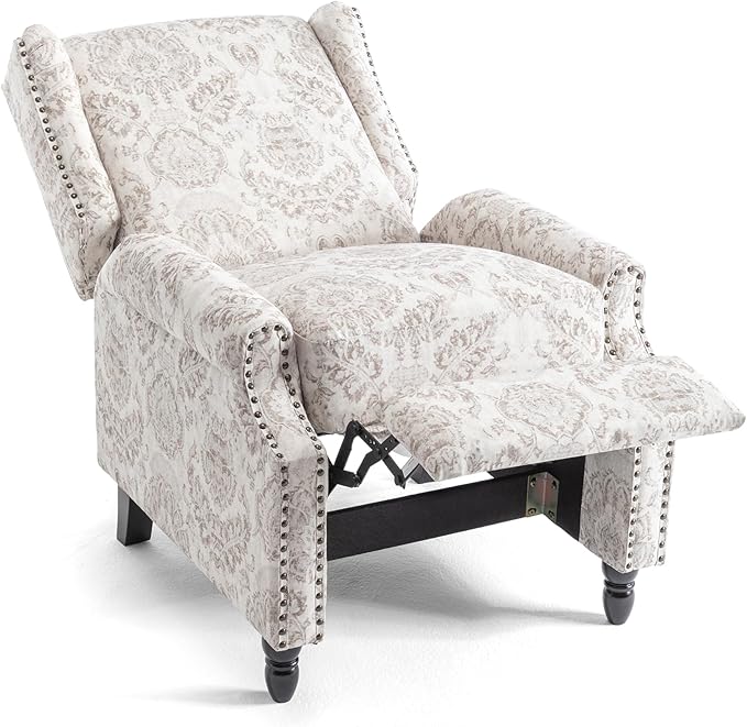 UIXE Recliner Chair, Fabric Upholstered Armchair Pushback Accent Chair for Living Room, Floral Rivet Trim Club Chair Home Theater Single Sofa Reading Seat - Beige Pattern