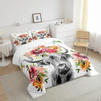 Erosebridal Highland Cow Floral Comforter Set King Size Bull Cattle Flower Bedding Set Wildlife Farmhouse Cow Quilt Hummingbird Duvet Insert Soft All Season White Down Comforter with 2 Pillowcases
