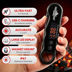 0.3s Fast Read Meat Thermometer – USB-C Rechargeable,Black | Digital instant read for BBQ, baking, and candy –no batteries needed