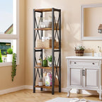 5-Tier Narrow Bookshelf, Ladder Bookshelf, Tall Bookshelf for Bedroom with Open Shelves, Office Bookshelf, Industrial Standing Bookshelf for Bedroom, Living Room and Home Office