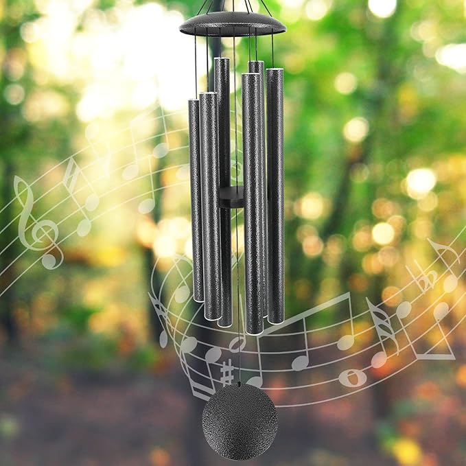 ASTARIN Wind Chimes Outdoor, 45-Inch Memorial Wind Chimes with 6 Heavy Tubes, Unique Outdoor Decor, Sympathy Gifts, Black Grey
