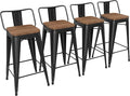 Yongchuang 24" Metal Barstools Set of 4 Counter Bar Stools with Wood Top Low Back Matte Black
