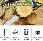 2PC 18 Inch Chainsaw Chains Fit Poulan Pro PR4218 / PP4218A / PP3516AVX, Replacement for Greenworks GCS80420, GCS80421,GCS80450, Poulan, Ego, Kobalt, Echo and More - 3/8"LP .050" Gauge 62DL