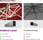 PURPLE LEAF 10 Feet Double Top Deluxe Solar Powered LED Square Patio Umbrella Offset Hanging Umbrella Outdoor Market Umbrella Garden Umbrella, Terra