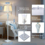 Vintage Floor Lamp with Nightlight, 65" Retro Standing Lamp with White Linen Shade, Washed Blue Finish Farmhouse Style Design Tall Lamp Decor for Living Room Bedroom Study Home Corner (Bulb Included)