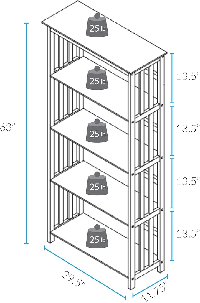 Casual Home Mission Style 5-Shelf Bookcase, Walnut