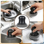 316 Upgraded Cast Iron Scrubber with Pan Scraper,Cast Iron Cleaner for Grill Pan Skillet Wok Carbon Steel,Ergonomic to Hold Easy to Use Dishwasher Safe ((Large Chain Mail))
